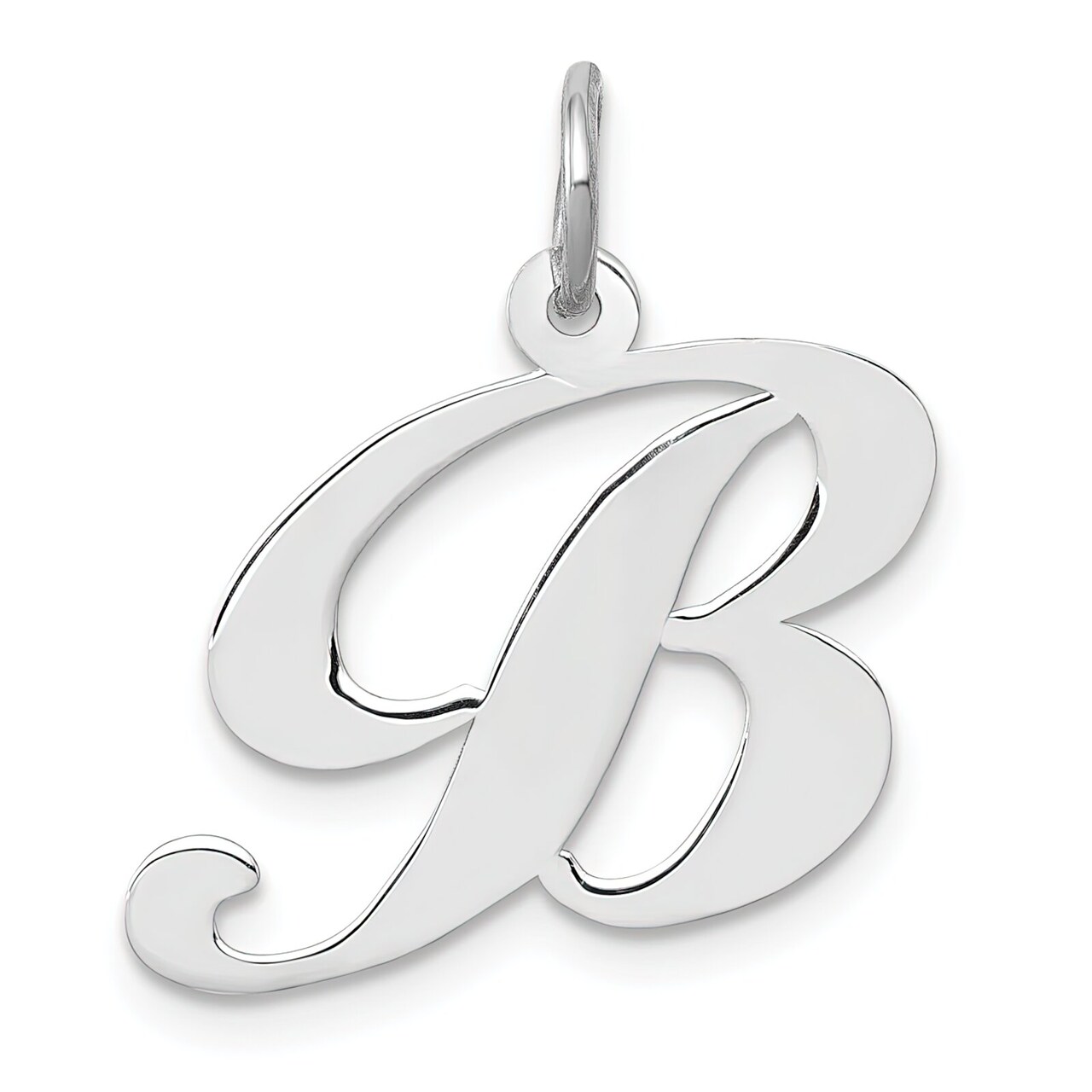 14K White Gold Medium Fancy Script Initial B Charm Jewerly 20mm x 20mm